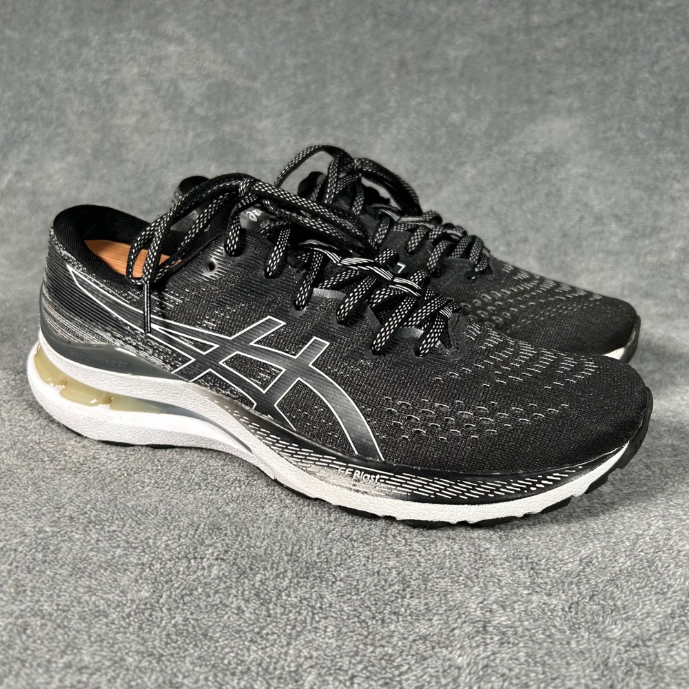 ASICS Gel-Kayano 28 Black White Running Shoes Womens 9 Wide 1012B046 Wide Width